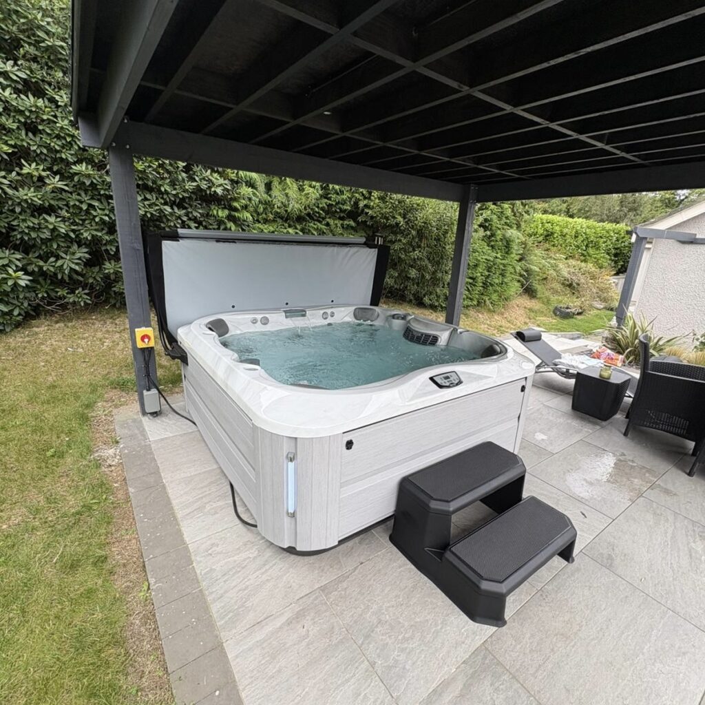 Newry hot tub installation under pergola